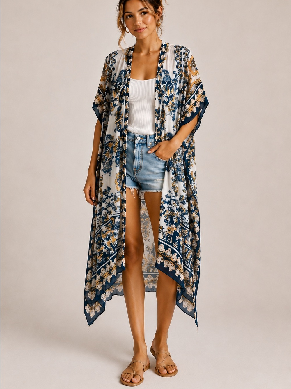 Comfyluxe Boho Paisley Long Kimono Cardigan One Size
